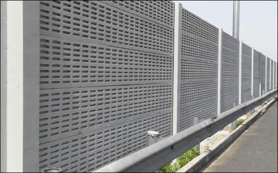 Perforated metal noise barrier for road and viaduct project